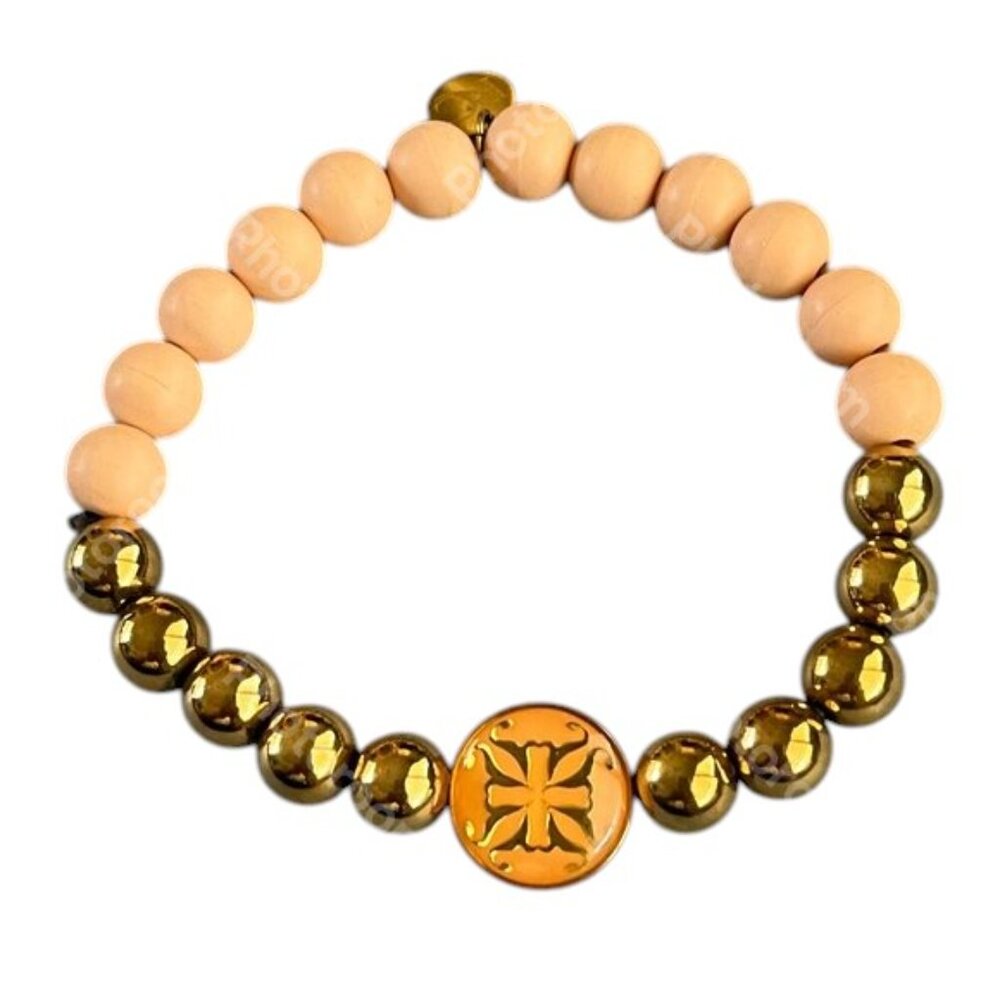 Rustic Cuff Peachy Silicone and Gold Stainless Beaded Bracelet - Picture 2 of 3